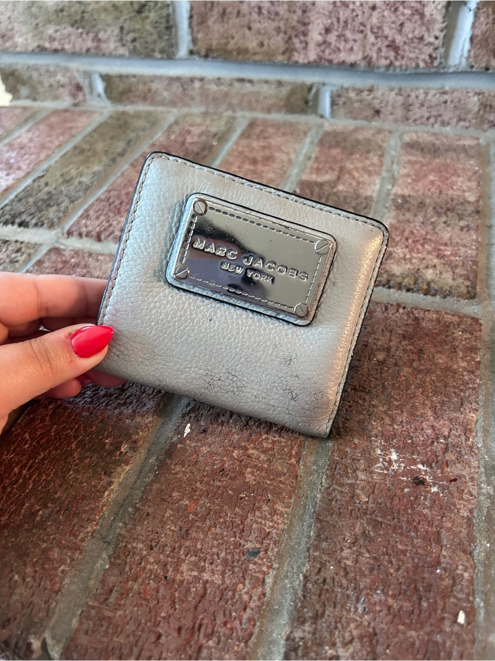Marc Jacobs Silver Metallic Leather Compact Card Holder